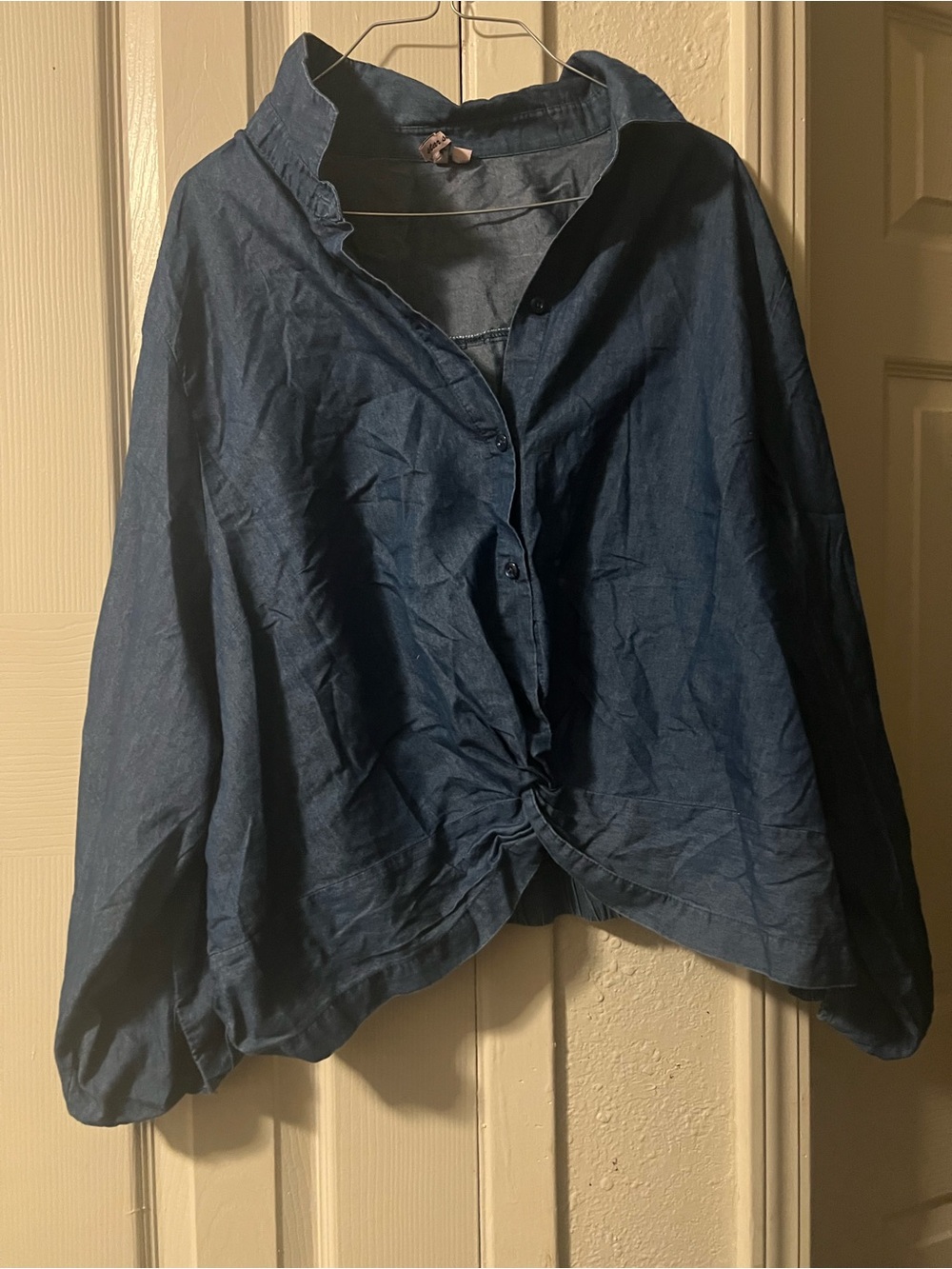 Astars Dark Navy Button-Front Twisted Hem Shirt